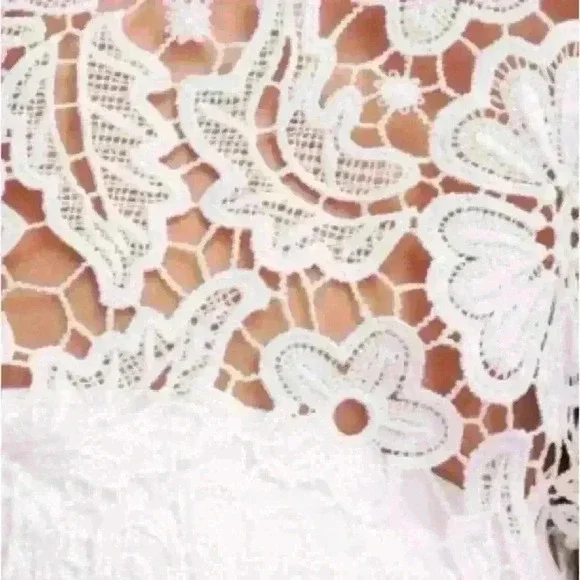 Anne Fontaine Vorel White Semi-sheer Floral Lace Asymmetrical Hem Dress Size 36 - Picture 3 of 9